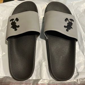 Mickey Mouse silhouette sandals. Size 9. Grey and black.